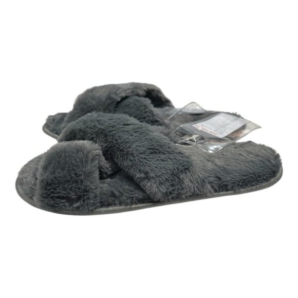 Joe Fresh Cozy Gray Faux Fur Slippers Size L (9-10) - Picture 5 of 6